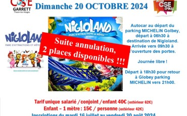 NIGLOLAND 2 places dispo !!!